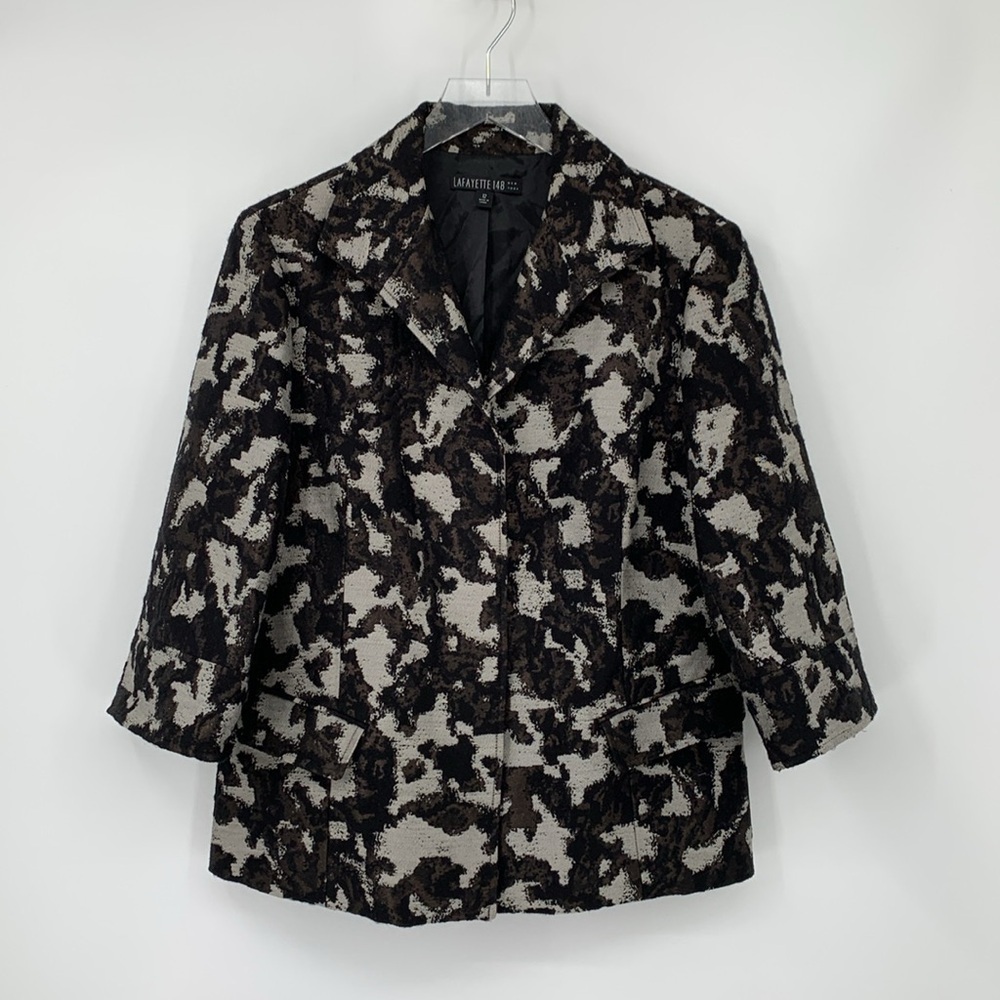 Lafayette New York 148 blazer jacket abstract leopard silver black brown 12